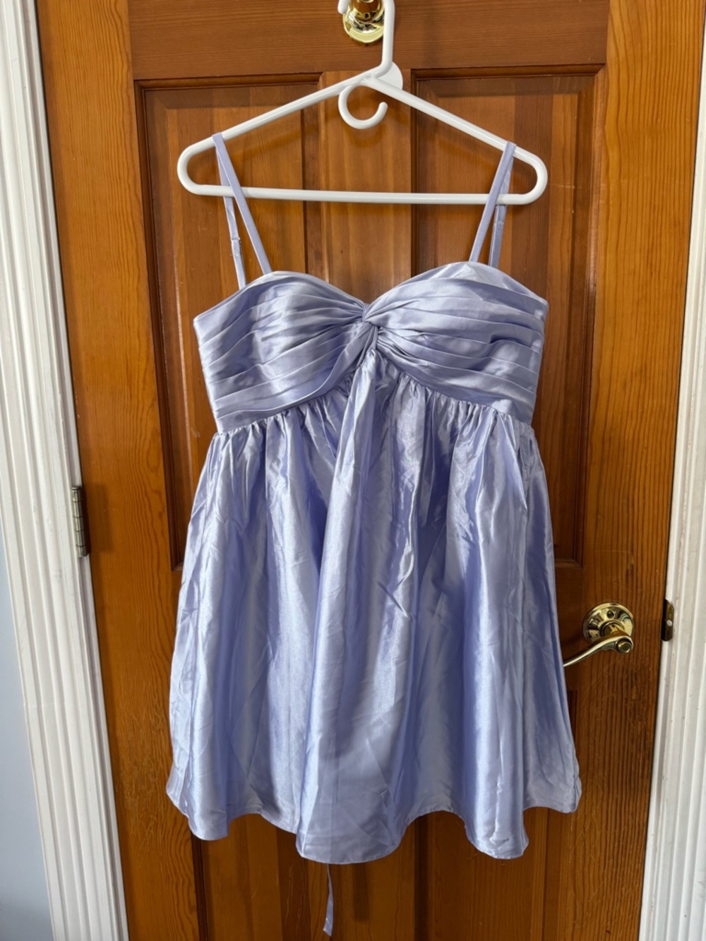 Lilac Satin Prom Dress with Spaghetti Straps